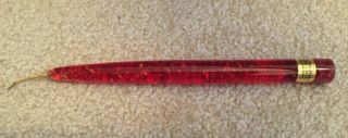 Vintage 8” Red Acrylic Lucite Taper Candle With Red & Gold Flecks