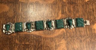 Mayan Vintage Aztec Mask Green Jade & Sterling Silver 925 Tribal Bracelet 8.  25 "