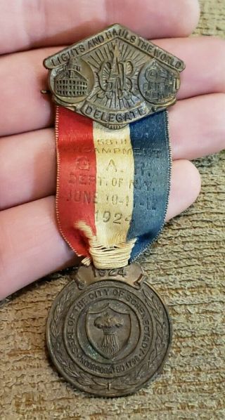 Rare Vintage 1924 Schenectady York Civil War Veteran Gar Medal Badge Ribbon