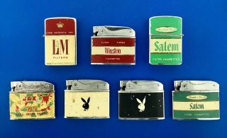 Retro Selection 7 Advertising Cigarette Lighters Winston Salem L&m Playboy Jax