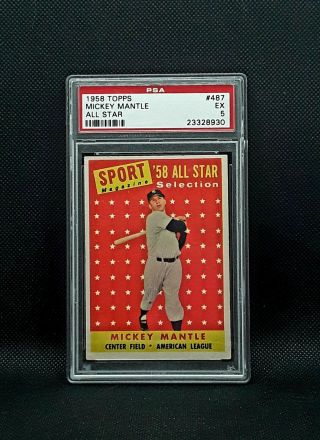 1958 Topps Mickey Mantle All Star,  Card 487 Psa 5 Ex