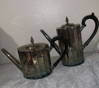 Pair Vintage Lunt Silversmiths Coffee & Tea Pitcher Pot Ebony Handle