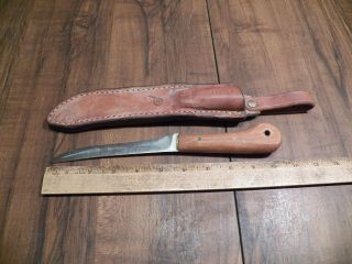 Vintage Wood Handle Fillet Knife W Leather Sheath