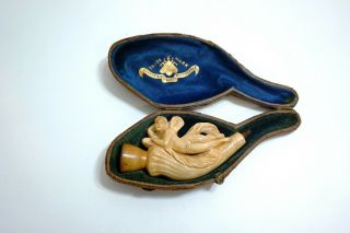 Antique Meerschaum Fairy Nude Female With Wings Pipe With Leather Case W/ Bee