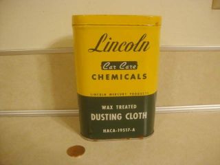 Vintage Advertising Tin Lincoln Car Care Dusting Cloth Can Mercury Continental