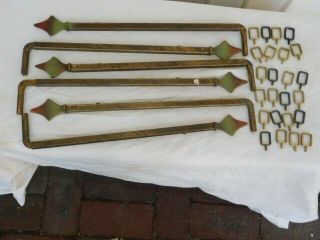 6 Antique Vintage Expandable Swing Arm Curtain Drapery Rods 4 Brackets 36 Hoops