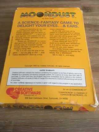 Rare Moondust Creative Boxed Cartridge Commodore 64 C64 Game 2