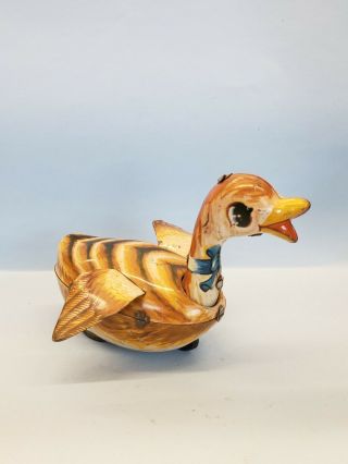 Vintage Litho Print Friction Duck Tin Toy Japan 1950’s 5 " Long