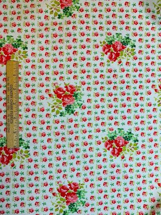 Vintage Cotton Feedsack Fabric 30s40s Pretty Red & Pink Roses Floral Exc