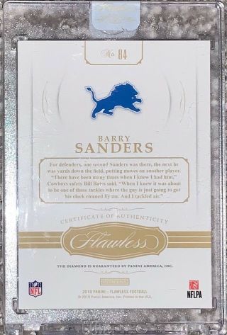 2018 Flawless Football Barry Sanders Detroit Lions Diamond Gem /10 2