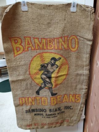 Vintage (c.  1960s/70s) Bambino Pinto Beans Burlap Sack Babe Ruth Baseball