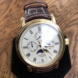 Mens Rotary London Gold Leather Moonphase Triple Date Roman GS00124/03 2