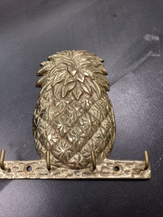 Vintage Solid Brass Pineapple Key Holder Wall Mount 5”x5”