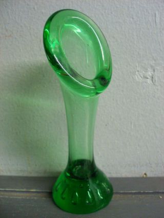 Vintage Blown Art Glass Vase Jack In The Pulpit Green Bubble Pattern