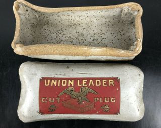 Vintage Union Leader Cut Plug Smoke & Chew Tobacco Stoneware Cigar Humidor Rare