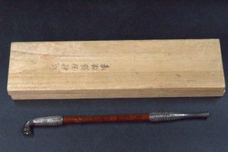 Japanese Antique Silver & Bamboo Kiseru Murata Silver Kibc58 W/box