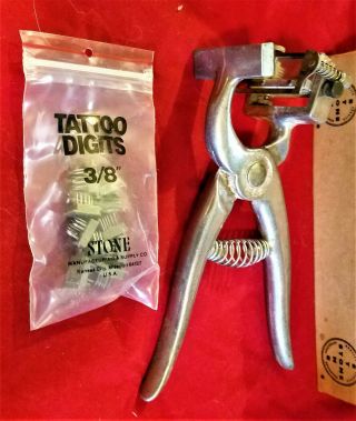 Vintage Stone Livestock Standard Rotary Tattoo Pliers Outfit & Digits Set