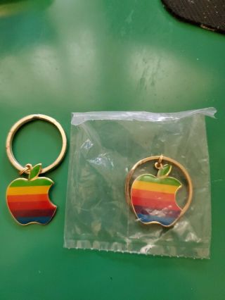 2 Vintage Apple Macintosh Rainbow Multi - Color Computer Logo Key Chain