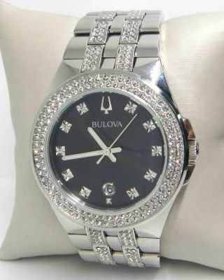 Bulova Crystals Black Dial Stainless Steel Dress Watch 96k102 $550.  00