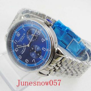 PARNIS 42mm Blue Dial Power Reserve Indicator Automatic Men Watch Date Round 2