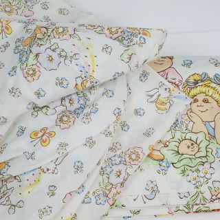 Vintage 1983 Cabbage Patch Kids Twin Sheet Set Flat Fitted Sheet Fabric 2