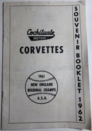Vintage 1961 Asa Softball Cochituate Motors Corvettes England Champs Program
