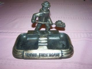 Vintage Art Deco " Iron Fireman " Double Ashtray Nickle Plated Machine Age Robot