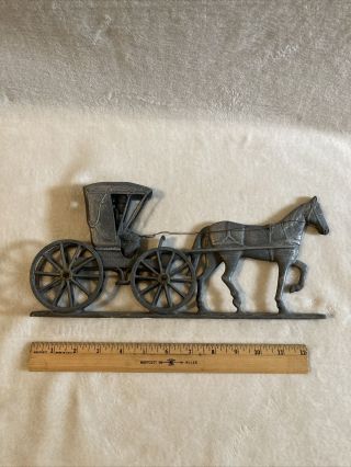 Antique,  Vintage Cast Metal Horse And Carriage Fence/ Railing/ Shelf Decor