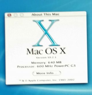 Apple Mac iBook G3 600MHz/20GB HD/640MB RAM OSX JAGUAR 10.  2.  1 & Power Supply 2