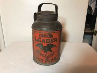 Antique Rare Union Leader Cut Plug Milk Creamer Can Tobacco Tin