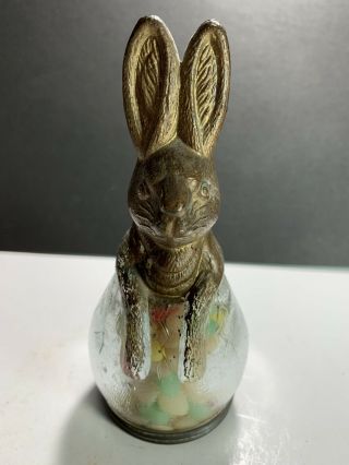 Vintage Rabbit In Egg Glass Candy Container