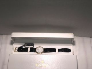 Cyma 18k Gold Dress Watch With Black Leather Band And White Dial