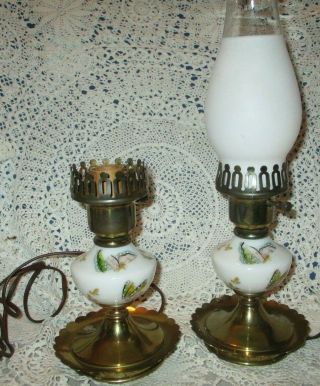 Vintage Brass & Milk Glass Butterfly Side Table Lamps Pair 2