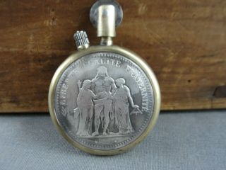 Antique French 5 Francs Trench Art Lighter Ww1 Dated 1875 Silver Coin Brass.  900