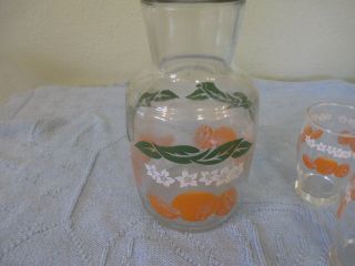 Vintage Orange Juice Carafe Glass Pitcher with 3 Matching Glasses 3