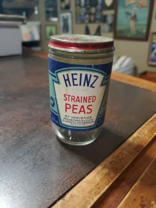 Vintage Heinz 57 Baby Food Paper Label Jar & Lid Strained Peas