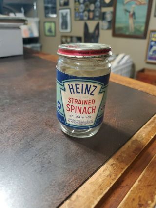 Vintage Heinz 57 Baby Food Paper Label Jar & Lid Strained Spinach