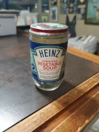 Vintage Heinz 57 Baby Food Paper Label Jar & Lid Strained Vegetable Soup
