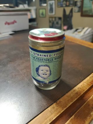 Vintage Heinz 57 Baby Food Paper label Jar & Lid Strained Vegetable Soup 3