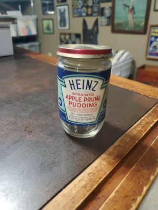 Vintage Heinz 57 Baby Food Paper Label Jar & Lid Strained Apple Prune Pudding