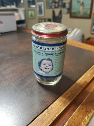 Vintage Heinz 57 Baby Food Paper label Jar & Lid Strained Apple Prune Pudding 3