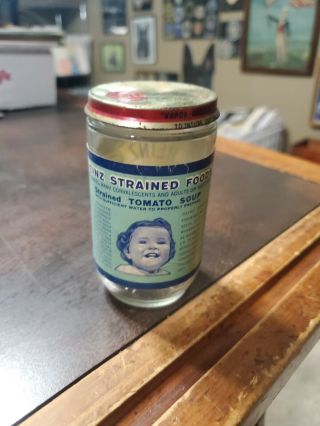 Vintage Heinz 57 Baby Food Paper label Jar & Lid Strained Tomato Soup 3