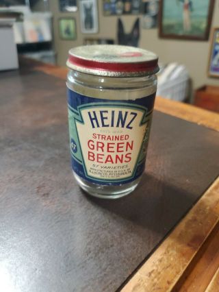 Vintage Heinz 57 Baby Food Paper Label Jar & Lid Strained Green Beans