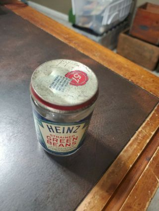 Vintage Heinz 57 Baby Food Paper label Jar & Lid Strained Green Beans 2