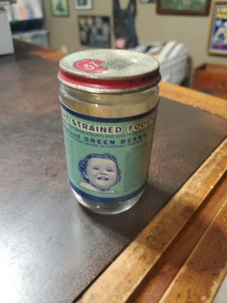 Vintage Heinz 57 Baby Food Paper label Jar & Lid Strained Green Beans 3