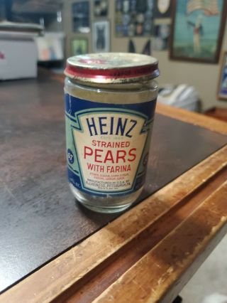 Vintage Heinz 57 Baby Food Paper Label Jar & Lid Strained Pears