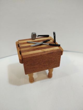 Vintage Dollhouse Furniture Wood Butcher Block Chopping Table Kitchen Miniature