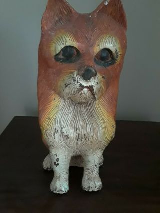 Large Antique Vintage Hand Painted Chalkware Dog Sculpture Figurine Statue