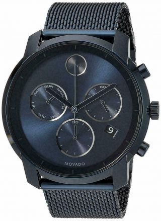Movado Men Swiss Chronograph Bold Blue Ion - Plated Stainless Steel Mesh Bracelet