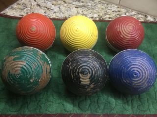 Set Of 6 Vintage Striped Ribbed Croquet Balls